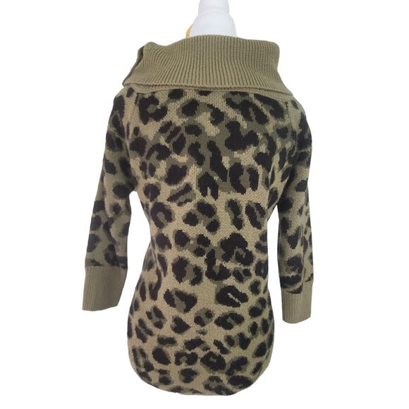 89th & Madison Cheetah Print Olive Green Black Cowl Neck Sweater Small Petite - Picture 5 of 10